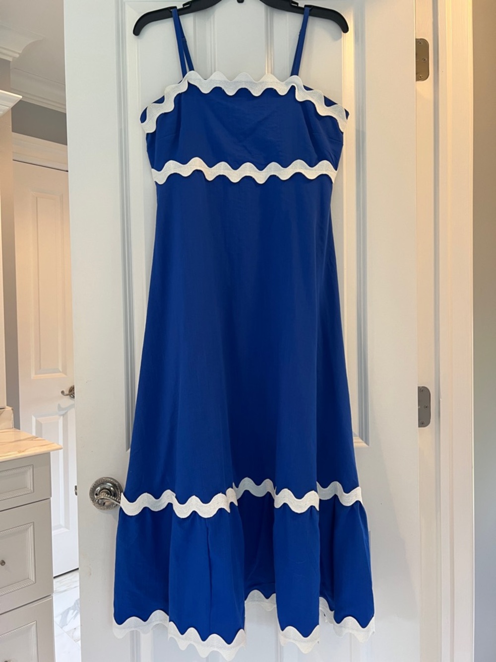 Royal Blue Maxi Dress with White Scallop Trim